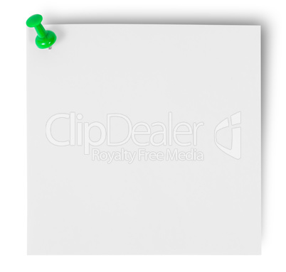White sticker pinned green office pin