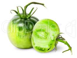 Whole and half green tomatoes