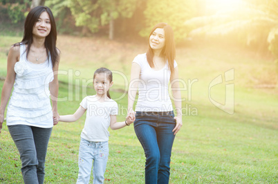Asian family walking outdoors