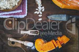 piece of fresh pumpkin with salt and pepper