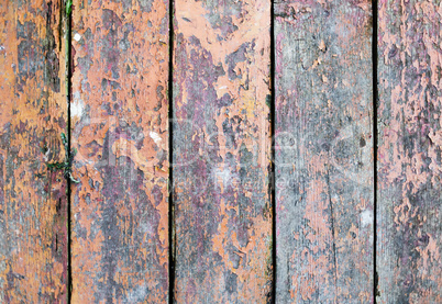 Wooden boards with peeling paint