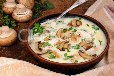 Soup puree from of champignons and chicken