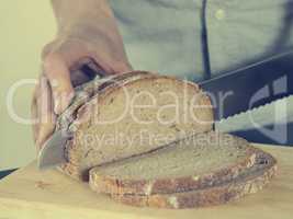 Cutting bread close up shot