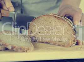 Cutting bread close up shot