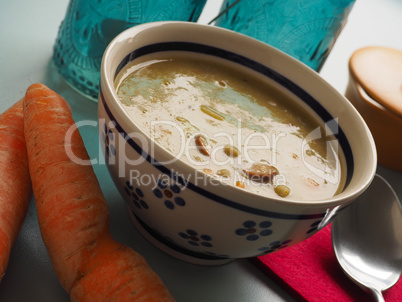 Traditional organic soup of peas