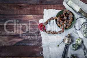 Singing bowl, rosary prayer drum and other Tibetan ritual object