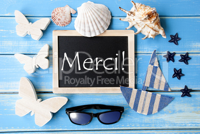 Blackboard With Maritime Decoration, Merci Means Thank You