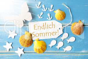 Sunny Greeting Card With Endlich Sommer Means Happy Summer