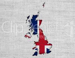 Karte und Fahne von Großbritannien auf Leinen,