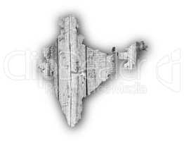 Karte von Indien auf verwittertem Holz