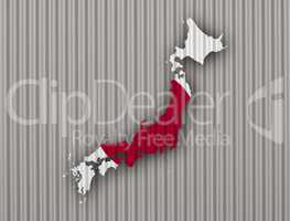 Karte und Fahne von Japan auf Wellblech