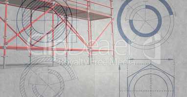 3D red scaffolding whit grey background