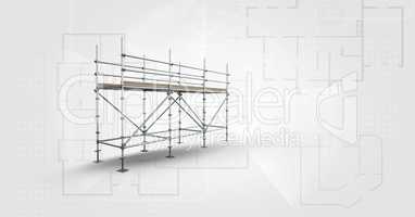 soft grey background whit blueprint and 3D scaffolding