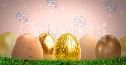 Easter eggs in front of pattern