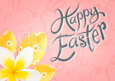 Yellow flower and eggs type against pink easter pattern