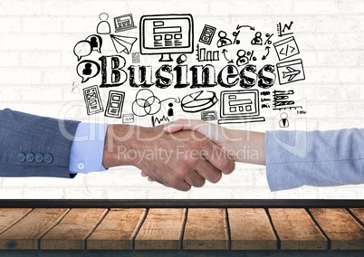 Business handshake Business text with drawings graphics