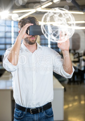 Man wearing VR Virtual Reality Headset with Interface Orb