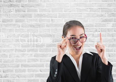 Businesswoman pointing up