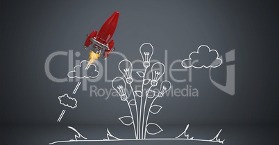 Digital composite image of rocket with light bulbs