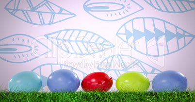 Easter eggs in front of pattern