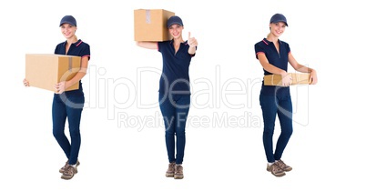 courier woman with box collage