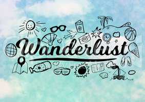 Wanderlust graphic with sky background