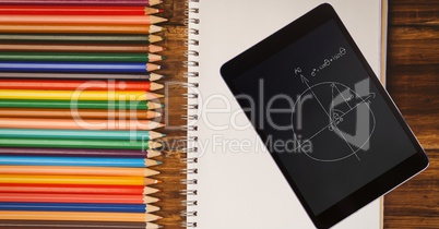 Tablet PC with diagram by colored pencils