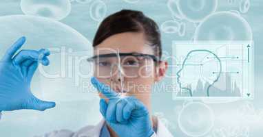 Digital composite image of female doctor using transparent screen
