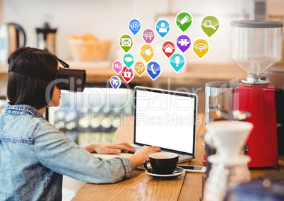 Woman wearing VR Virtual Reality Headset with Interface