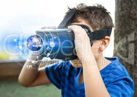 Boy wearing VR Virtual Reality Headset with Interface
