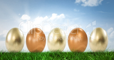 Easter eggs in front of blue sky