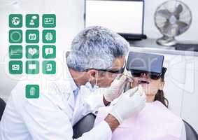 Dentist patient wearing VR Virtual Reality Headset with Interface