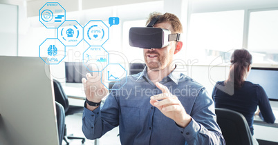Man wearing VR Fitness Health Virtual Reality Headset with Interface