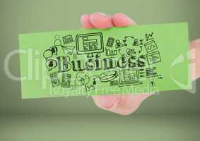 Hand holding card with business graphics drawings