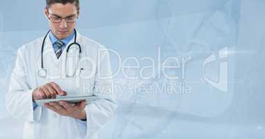 Doctor (men) using his tablet with pulsation background