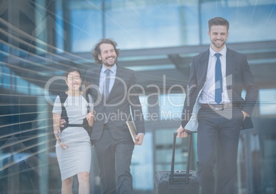 Business people walking with arrow graphic overlay