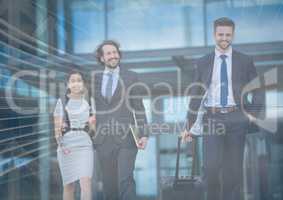 Business people walking with arrow graphic overlay