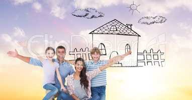 Portrait of happy family with dream house