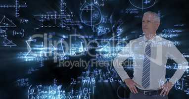 Digital composite image of businessman with math equations