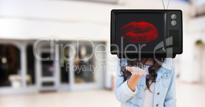 Girl sending a kiss with tv head.