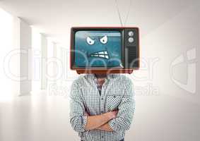 Angry man with his hands folded. Tv head
