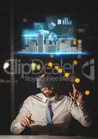 Man wearingVR Virtual Reality Headset with Interface