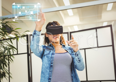 Woman wearing VR Virtual Reality Headset with Interface