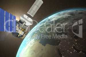 Composite image of 3d image of modern solar power satellite