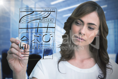 Composite image of concentrated businesswoman holding whiteboard marker