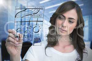 Composite image of concentrated businesswoman holding whiteboard marker