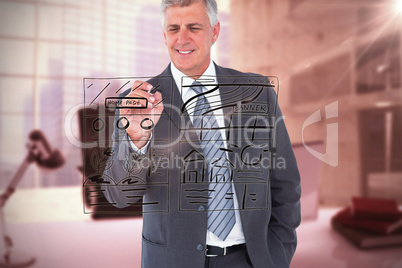 Composite image of businessman writing with black marker