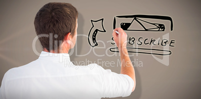 Composite image of business man writing with chalk