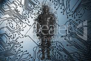 Composite image of full length of black pixelated 3d man
