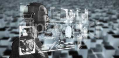 Composite image of profile view of digital black 3d man